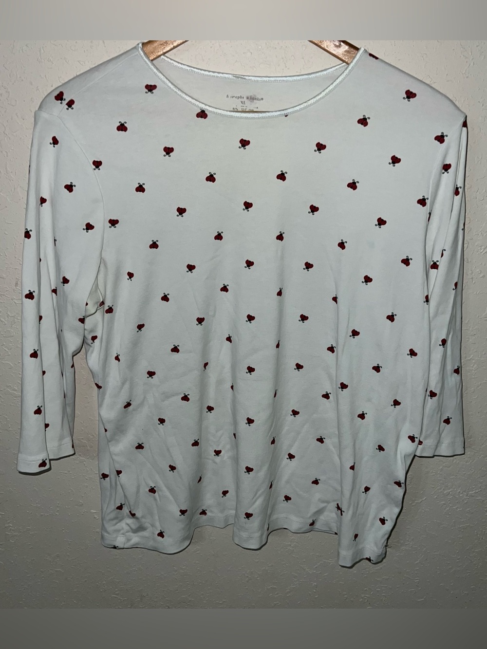 Christopher & Banks white top with a red ladybug print and 3/4 sleeves Size XL.